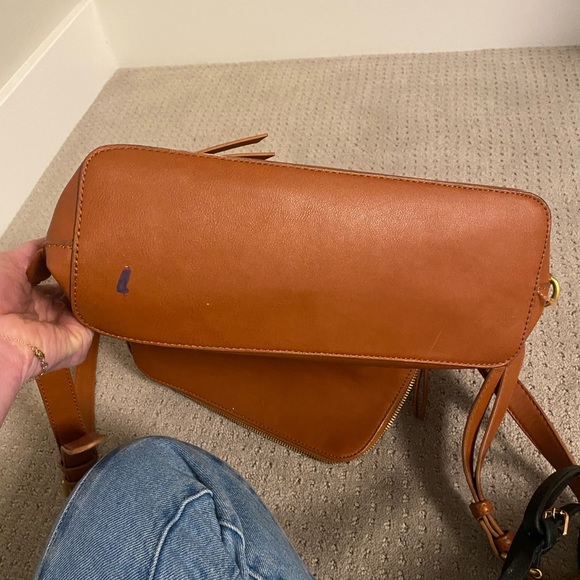 Fawn Design Tan Leather Backpack Diaper Bag. Lightly used - Picture 5 of 5